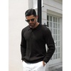 image:imageCOOFANDY Mens Knit Polo Shirts Casual Long Sleeve Classic Polo Shirts Button Down Golf ShirtsRibbed Black