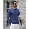 image:imageCOOFANDY Mens Knit Polo Shirts Casual Long Sleeve Classic Polo Shirts Button Down Golf ShirtsRibbed Blue