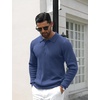 image:imageCOOFANDY Mens Knit Polo Shirts Casual Long Sleeve Classic Polo Shirts Button Down Golf ShirtsRibbed Blue
