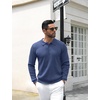 image:imageCOOFANDY Mens Knit Polo Shirts Casual Long Sleeve Classic Polo Shirts Button Down Golf ShirtsRibbed Blue