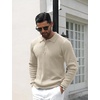 image:imageCOOFANDY Mens Knit Polo Shirts Casual Long Sleeve Classic Polo Shirts Button Down Golf ShirtsRibbed Cream