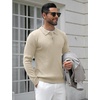 image:imageCOOFANDY Mens Knit Polo Shirts Casual Long Sleeve Classic Polo Shirts Button Down Golf ShirtsRibbed Cream