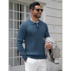 image:imageCOOFANDY Mens Knit Polo Shirts Casual Long Sleeve Classic Polo Shirts Button Down Golf ShirtsRibbed Denim Blue