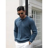 image:imageCOOFANDY Mens Knit Polo Shirts Casual Long Sleeve Classic Polo Shirts Button Down Golf ShirtsRibbed Denim Blue
