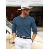 image:imageCOOFANDY Mens Knit Polo Shirts Casual Long Sleeve Classic Polo Shirts Button Down Golf ShirtsRibbed Denim Blue