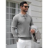 image:imageCOOFANDY Mens Knit Polo Shirts Casual Long Sleeve Classic Polo Shirts Button Down Golf ShirtsRibbed Grey
