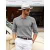 image:imageCOOFANDY Mens Knit Polo Shirts Casual Long Sleeve Classic Polo Shirts Button Down Golf ShirtsRibbed Grey