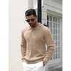 image:imageCOOFANDY Mens Knit Polo Shirts Casual Long Sleeve Classic Polo Shirts Button Down Golf ShirtsRibbed Khaki
