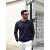 image:imageCOOFANDY Mens Knit Polo Shirts Casual Long Sleeve Classic Polo Shirts Button Down Golf ShirtsRibbed Navy Blue