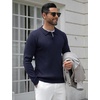 image:imageCOOFANDY Mens Knit Polo Shirts Casual Long Sleeve Classic Polo Shirts Button Down Golf ShirtsRibbed Navy Blue