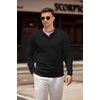 image:imageCOOFANDY Mens Knit Polo Shirts Casual Long Sleeve Collared Pullover Sweaters Quarter Button Ribbed Vintage Polo SweaterBlack