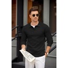 image:imageCOOFANDY Mens Knit Polo Shirts Casual Long Sleeve Collared Pullover Sweaters Quarter Button Ribbed Vintage Polo SweaterBlack
