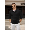 image:imageCOOFANDY Mens Knit Polo Shirts Casual Long Sleeve Collared Pullover Sweaters Quarter Button Ribbed Vintage Polo SweaterBlack