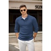 image:imageCOOFANDY Mens Knit Polo Shirts Casual Long Sleeve Collared Pullover Sweaters Quarter Button Ribbed Vintage Polo SweaterBlue