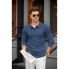 image:imageCOOFANDY Mens Knit Polo Shirts Casual Long Sleeve Collared Pullover Sweaters Quarter Button Ribbed Vintage Polo SweaterBlue