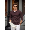 image:imageCOOFANDY Mens Knit Polo Shirts Casual Long Sleeve Collared Pullover Sweaters Quarter Button Ribbed Vintage Polo SweaterBrownish Red