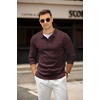 image:imageCOOFANDY Mens Knit Polo Shirts Casual Long Sleeve Collared Pullover Sweaters Quarter Button Ribbed Vintage Polo SweaterBrownish Red