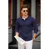 image:imageCOOFANDY Mens Knit Polo Shirts Casual Long Sleeve Collared Pullover Sweaters Quarter Button Ribbed Vintage Polo SweaterBulish Purple