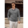 image:imageCOOFANDY Mens Knit Polo Shirts Casual Long Sleeve Collared Pullover Sweaters Quarter Button Ribbed Vintage Polo SweaterGray