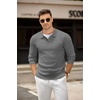 image:imageCOOFANDY Mens Knit Polo Shirts Casual Long Sleeve Collared Pullover Sweaters Quarter Button Ribbed Vintage Polo SweaterGray