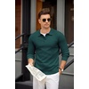 image:imageCOOFANDY Mens Knit Polo Shirts Casual Long Sleeve Collared Pullover Sweaters Quarter Button Ribbed Vintage Polo SweaterGreen