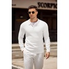 image:imageCOOFANDY Mens Knit Polo Shirts Casual Long Sleeve Collared Pullover Sweaters Quarter Button Ribbed Vintage Polo SweaterWhite