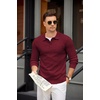 image:imageCOOFANDY Mens Knit Polo Shirts Casual Long Sleeve Collared Pullover Sweaters Quarter Button Ribbed Vintage Polo SweaterWine Red