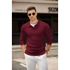 image:imageCOOFANDY Mens Knit Polo Shirts Casual Long Sleeve Collared Pullover Sweaters Quarter Button Ribbed Vintage Polo SweaterWine Red