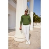 image:imageCOOFANDY Mens Knit Polo Shirts Long Sleeve Casual Polo Sweaters Shirt Waffle Textured Collared SweaterArmy Green