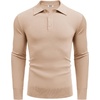 image:imageCOOFANDY Mens Knit Polo Shirts Long Sleeve Casual Polo Sweaters Shirt Waffle Textured Collared SweaterBeige