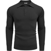 image:imageCOOFANDY Mens Knit Polo Shirts Long Sleeve Casual Polo Sweaters Shirt Waffle Textured Collared SweaterBlack