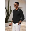 image:imageCOOFANDY Mens Knit Polo Shirts Long Sleeve Casual Polo Sweaters Shirt Waffle Textured Collared SweaterBlack White Striped1