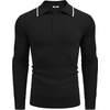 image:imageCOOFANDY Mens Knit Polo Shirts Long Sleeve Casual Polo Sweaters Shirt Waffle Textured Collared SweaterBlack White Striped1