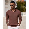image:imageCOOFANDY Mens Knit Polo Shirts Long Sleeve Casual Polo Sweaters Shirt Waffle Textured Collared SweaterBrown