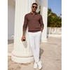 image:imageCOOFANDY Mens Knit Polo Shirts Long Sleeve Casual Polo Sweaters Shirt Waffle Textured Collared SweaterBrown