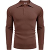 image:imageCOOFANDY Mens Knit Polo Shirts Long Sleeve Casual Polo Sweaters Shirt Waffle Textured Collared SweaterBrown
