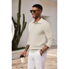 image:imageCOOFANDY Mens Knit Polo Shirts Long Sleeve Casual Polo Sweaters Shirt Waffle Textured Collared SweaterCream
