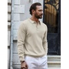 image:imageCOOFANDY Mens Knit Polo Shirts Long Sleeve Casual Polo Sweaters Shirt Waffle Textured Collared SweaterCream
