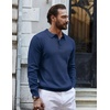image:imageCOOFANDY Mens Knit Polo Shirts Long Sleeve Casual Polo Sweaters Shirt Waffle Textured Collared SweaterDark Blue