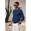 image:imageCOOFANDY Mens Knit Polo Shirts Long Sleeve Casual Polo Sweaters Shirt Waffle Textured Collared SweaterDark Blue