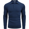 image:imageCOOFANDY Mens Knit Polo Shirts Long Sleeve Casual Polo Sweaters Shirt Waffle Textured Collared SweaterDark Blue