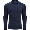 image:imageCOOFANDY Mens Knit Polo Shirts Long Sleeve Casual Polo Sweaters Shirt Waffle Textured Collared SweaterDark Blue White Striped