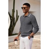 image:imageCOOFANDY Mens Knit Polo Shirts Long Sleeve Casual Polo Sweaters Shirt Waffle Textured Collared SweaterDark Grey White Striped