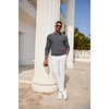 image:imageCOOFANDY Mens Knit Polo Shirts Long Sleeve Casual Polo Sweaters Shirt Waffle Textured Collared SweaterDark Grey White Striped