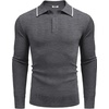image:imageCOOFANDY Mens Knit Polo Shirts Long Sleeve Casual Polo Sweaters Shirt Waffle Textured Collared SweaterDark Grey White Striped