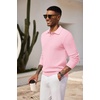 image:imageCOOFANDY Mens Knit Polo Shirts Long Sleeve Casual Polo Sweaters Shirt Waffle Textured Collared SweaterDark Pink