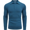 image:imageCOOFANDY Mens Knit Polo Shirts Long Sleeve Casual Polo Sweaters Shirt Waffle Textured Collared SweaterDeep Blue