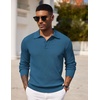 image:imageCOOFANDY Mens Knit Polo Shirts Long Sleeve Casual Polo Sweaters Shirt Waffle Textured Collared SweaterDeep Blue
