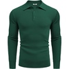 image:imageCOOFANDY Mens Knit Polo Shirts Long Sleeve Casual Polo Sweaters Shirt Waffle Textured Collared SweaterGreen
