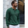 image:imageCOOFANDY Mens Knit Polo Shirts Long Sleeve Casual Polo Sweaters Shirt Waffle Textured Collared SweaterGreen